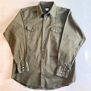 Wrangler 2XL Western Heavyweight Green Long Sleeve Shirt "Pearl" Snaps Like New